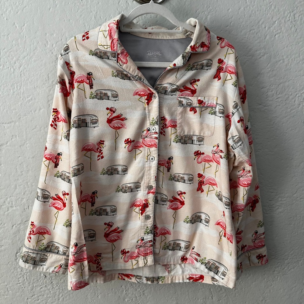 Nick and Nora Sleepwear Womens Size M Flamingo Camper Pajama Flannel Long Sleeve